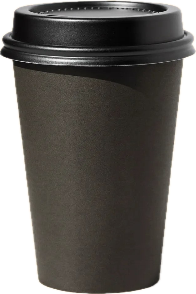 A black takeaway coffee cup